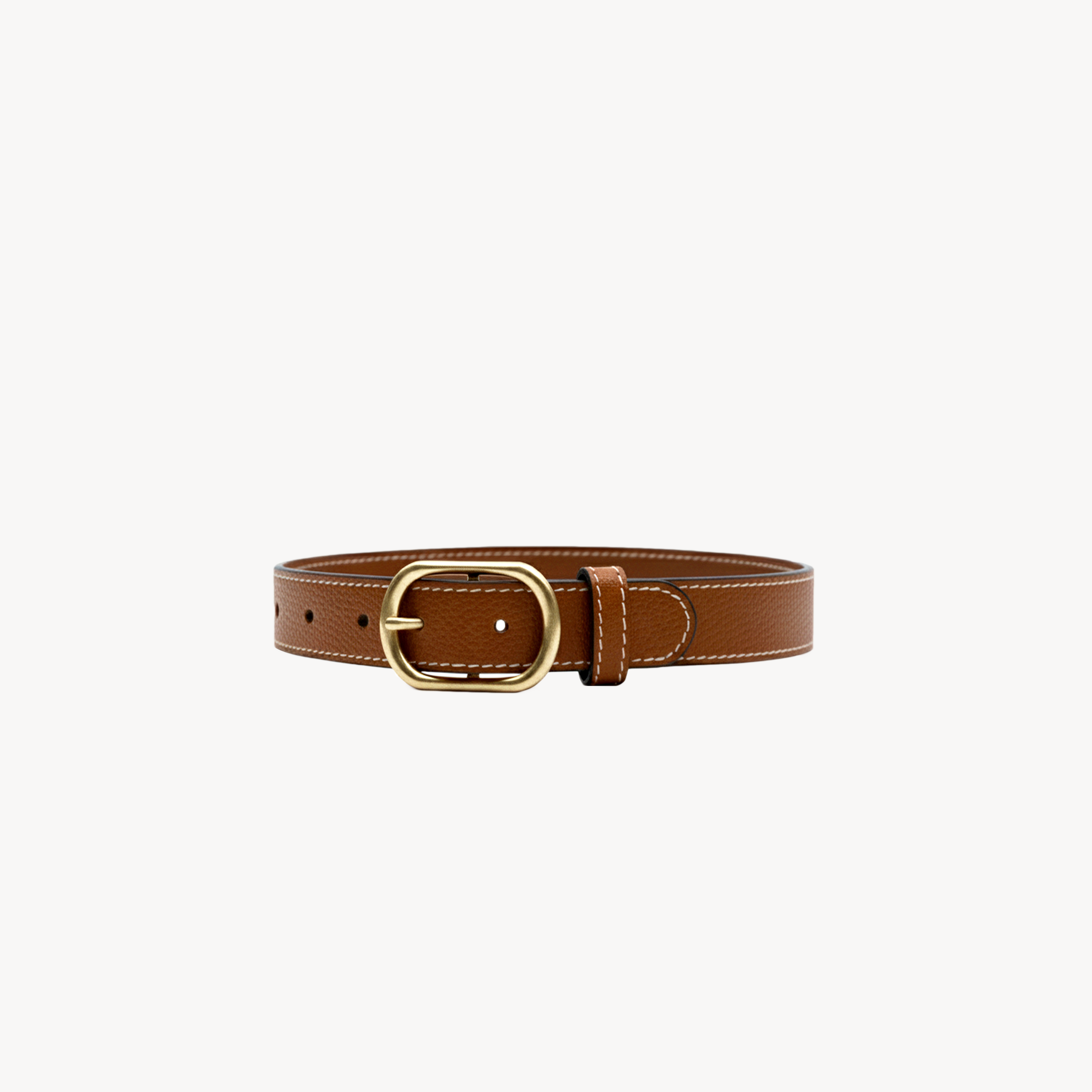 Saddlebrown leather classic collar by Arvak + Sól with metal buckle and adjustable strap on a white background.