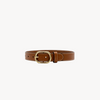Saddlebrown leather classic collar by Arvak + Sól with metal buckle and adjustable strap on a white background.