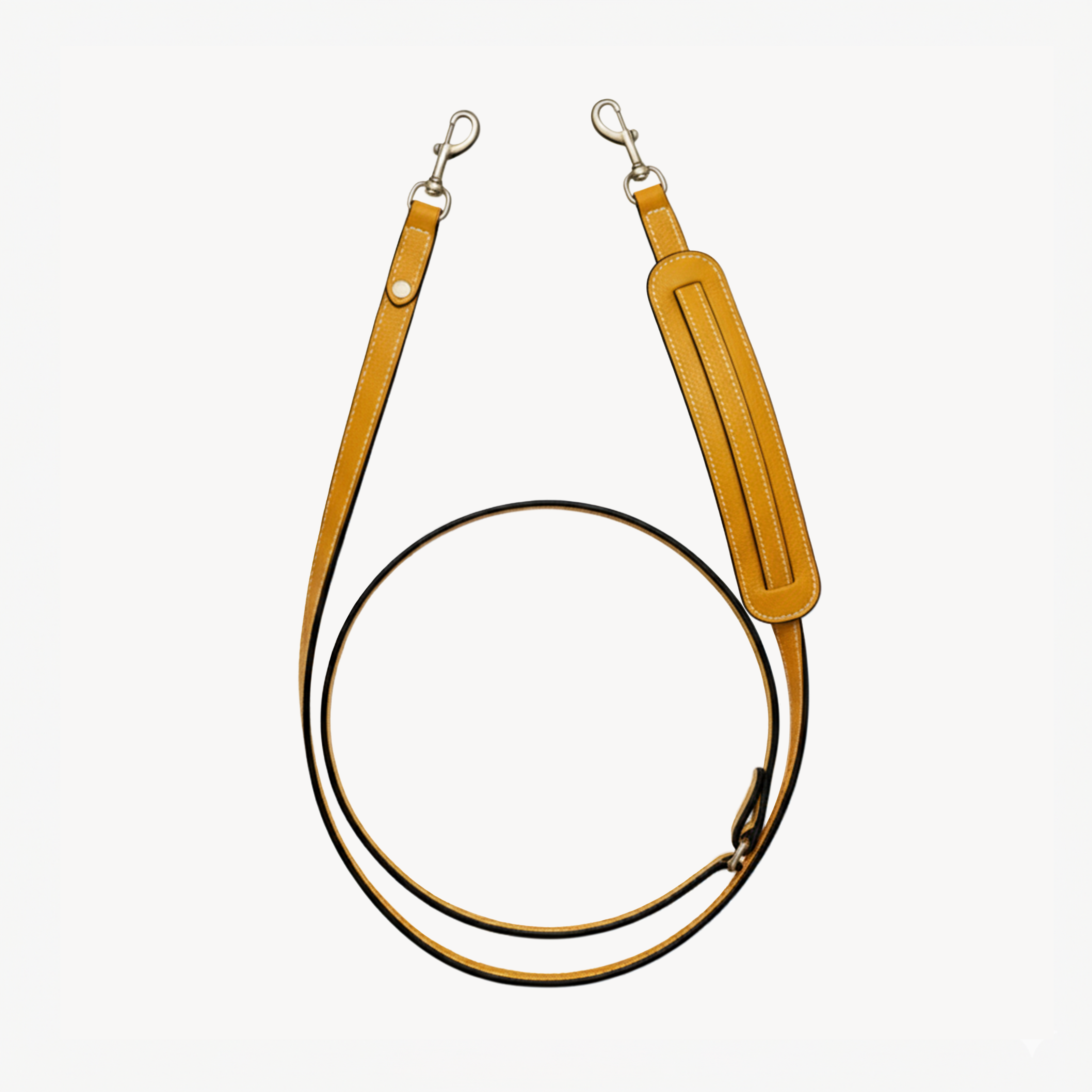 Mustard-colored Arvak + Sól hands-free cross body leash with adjustable strap and secure clip for dog walking comfort.