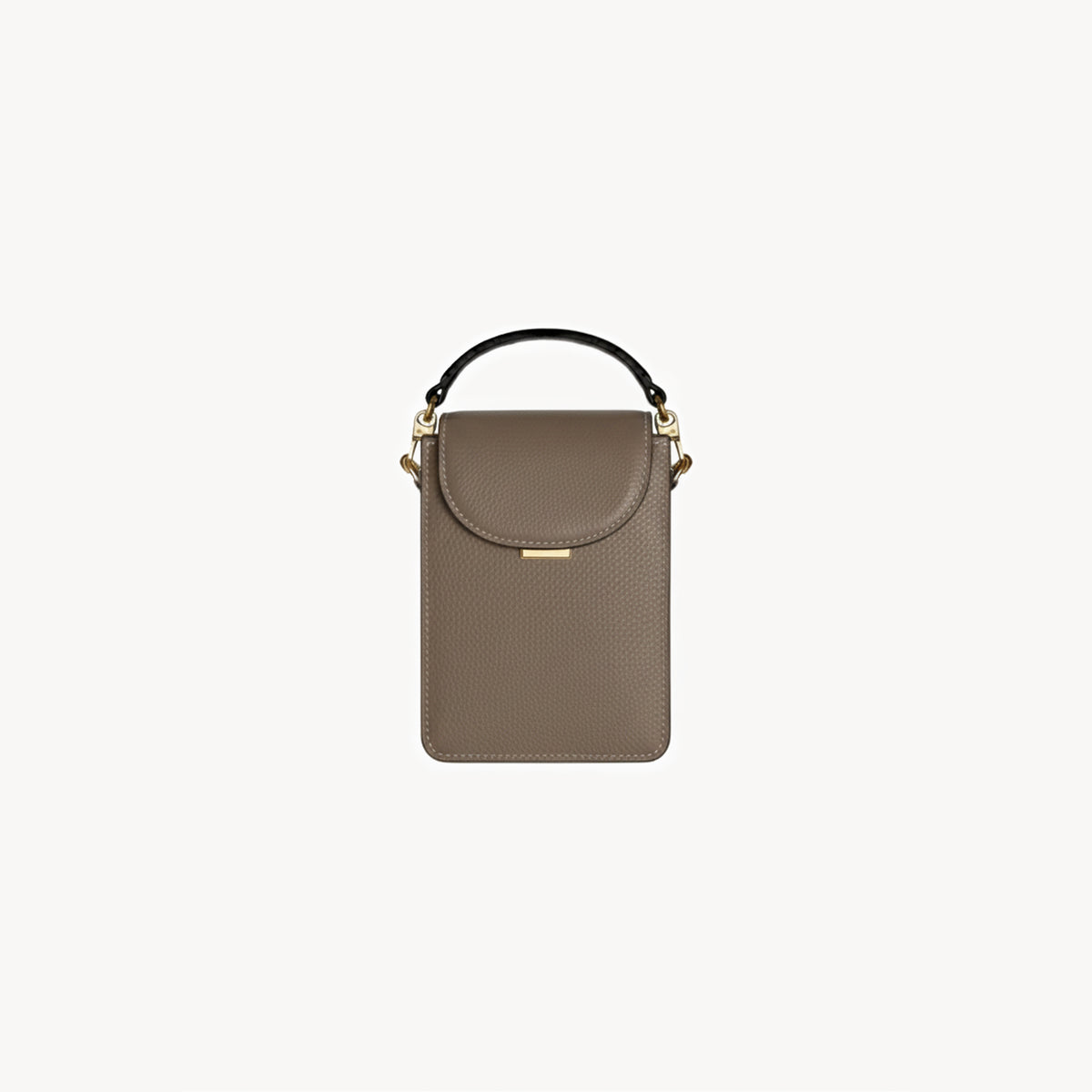 Taupe Arvak + Sól micro bag with sleek design, compact size, and minimalist style, perfect for carrying essentials.