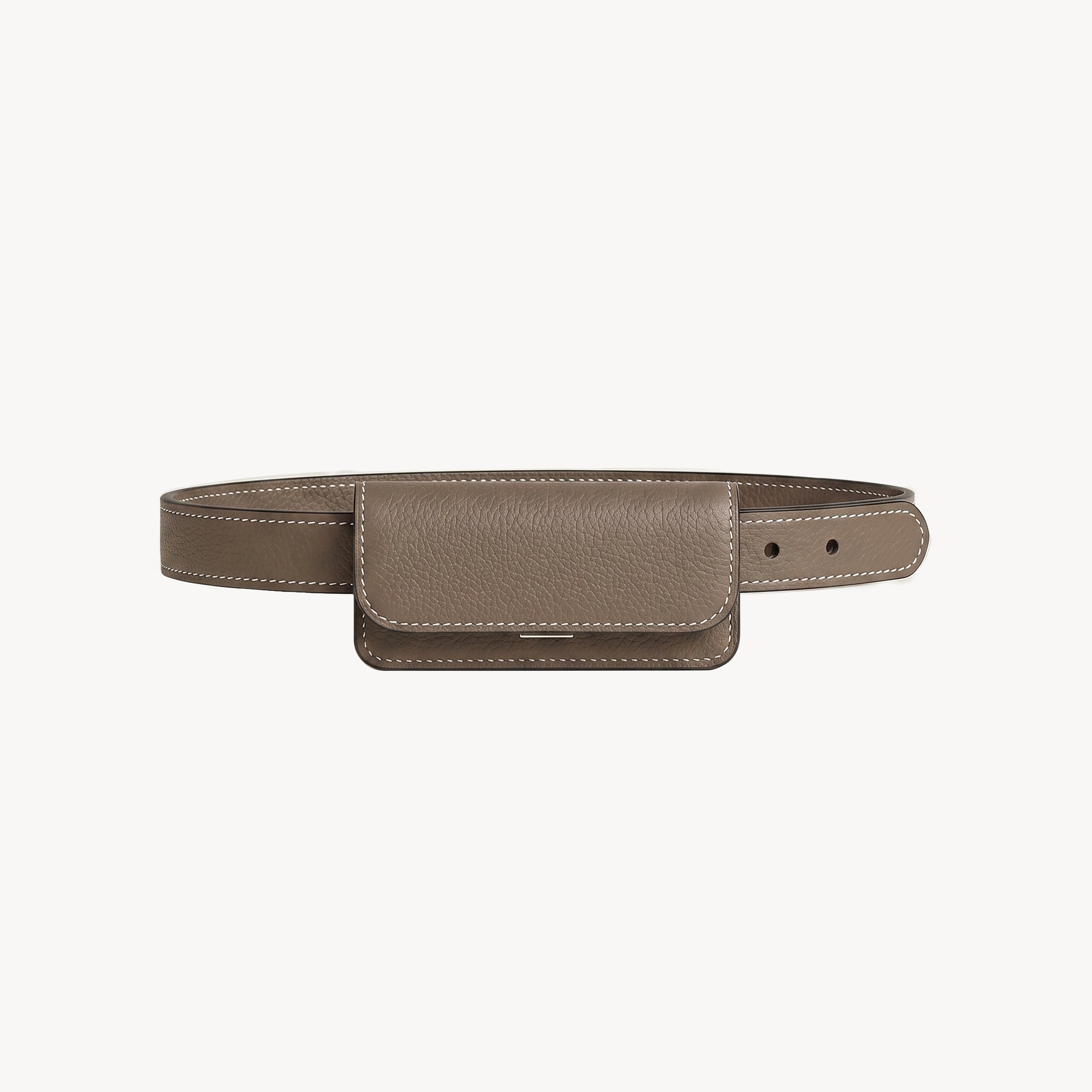 Taupe Arvak + Sól belt bag with mini flap design, featuring a compact, stylish accessory for hands-free carrying.