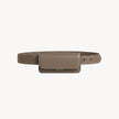 Taupe Arvak + Sól belt bag with mini flap design, featuring a compact, stylish accessory for hands-free carrying.