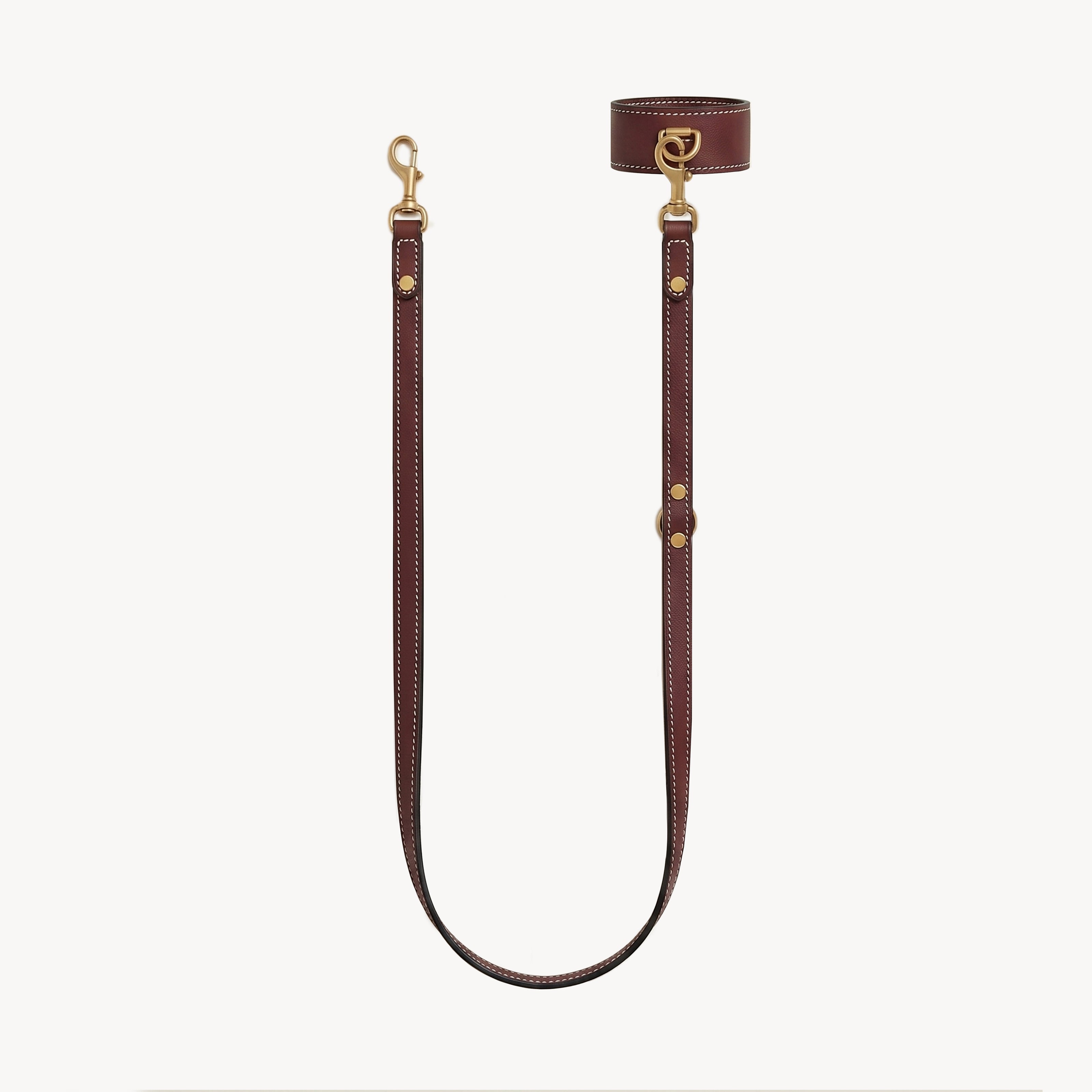 Arvak + Sól burgundy double-ended leash set featuring wrist cuffs and a lead for versatile restraint and control.