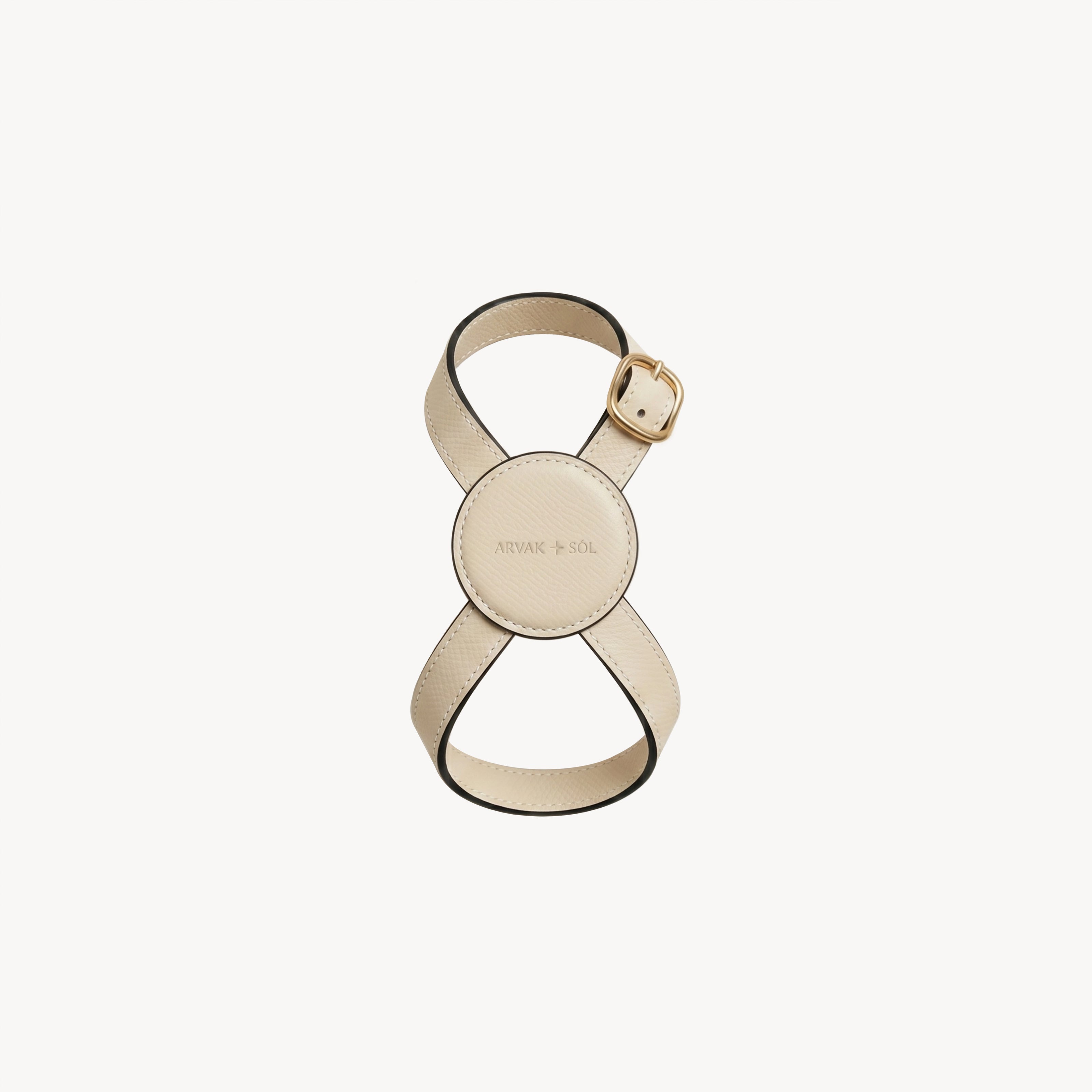 Cream backpack dog harness with round coin purse from Arvak + Sól Infinity Harness set, designed for comfortable pet walking.