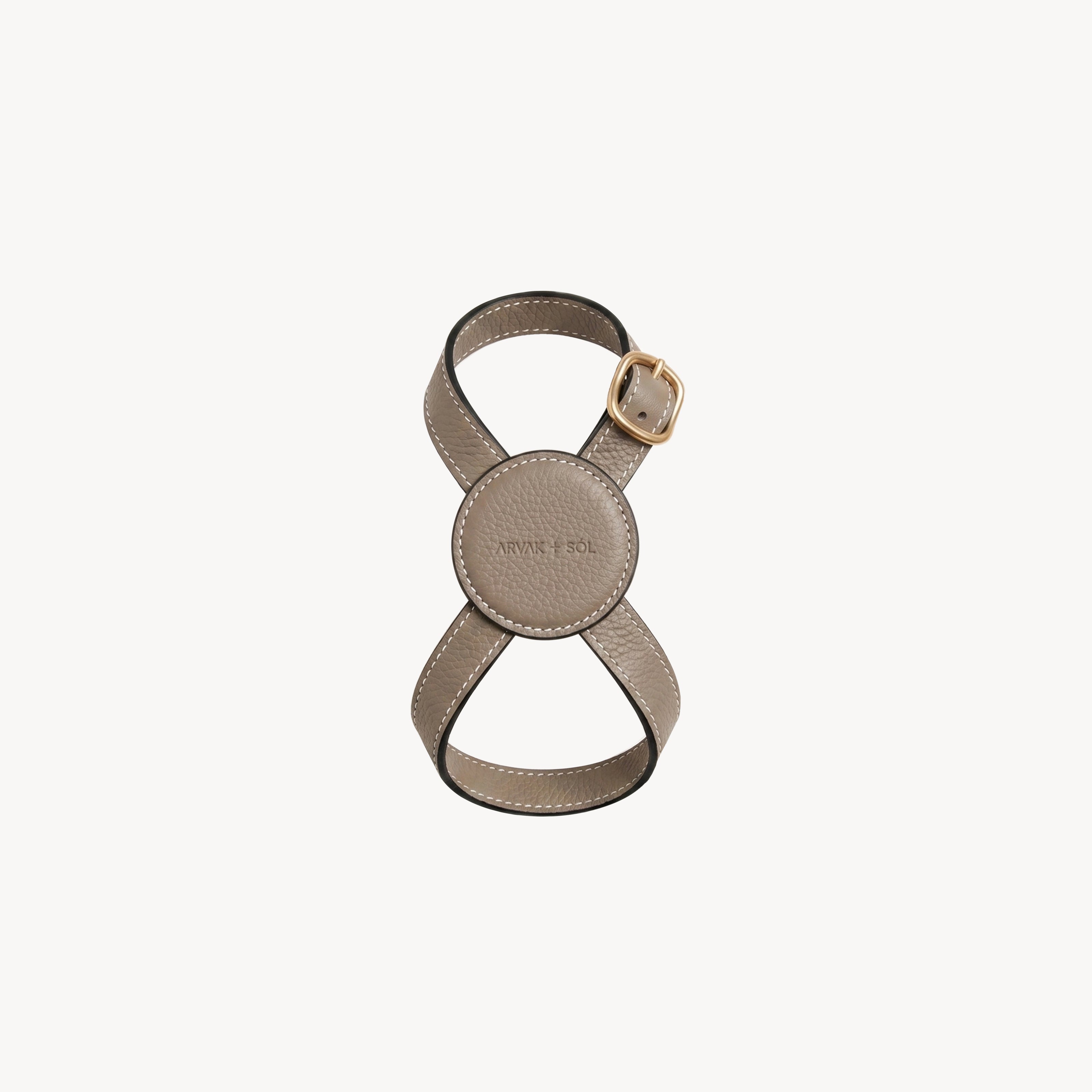 Taupe Arvak + Sól backpack dog harness with infinity design, featuring a round coin purse attached.