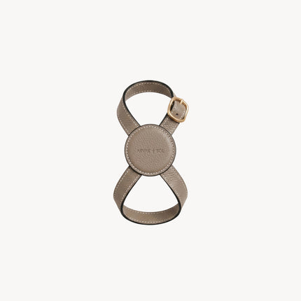 Taupe Arvak + Sól backpack dog harness with infinity design, featuring a round coin purse attached.