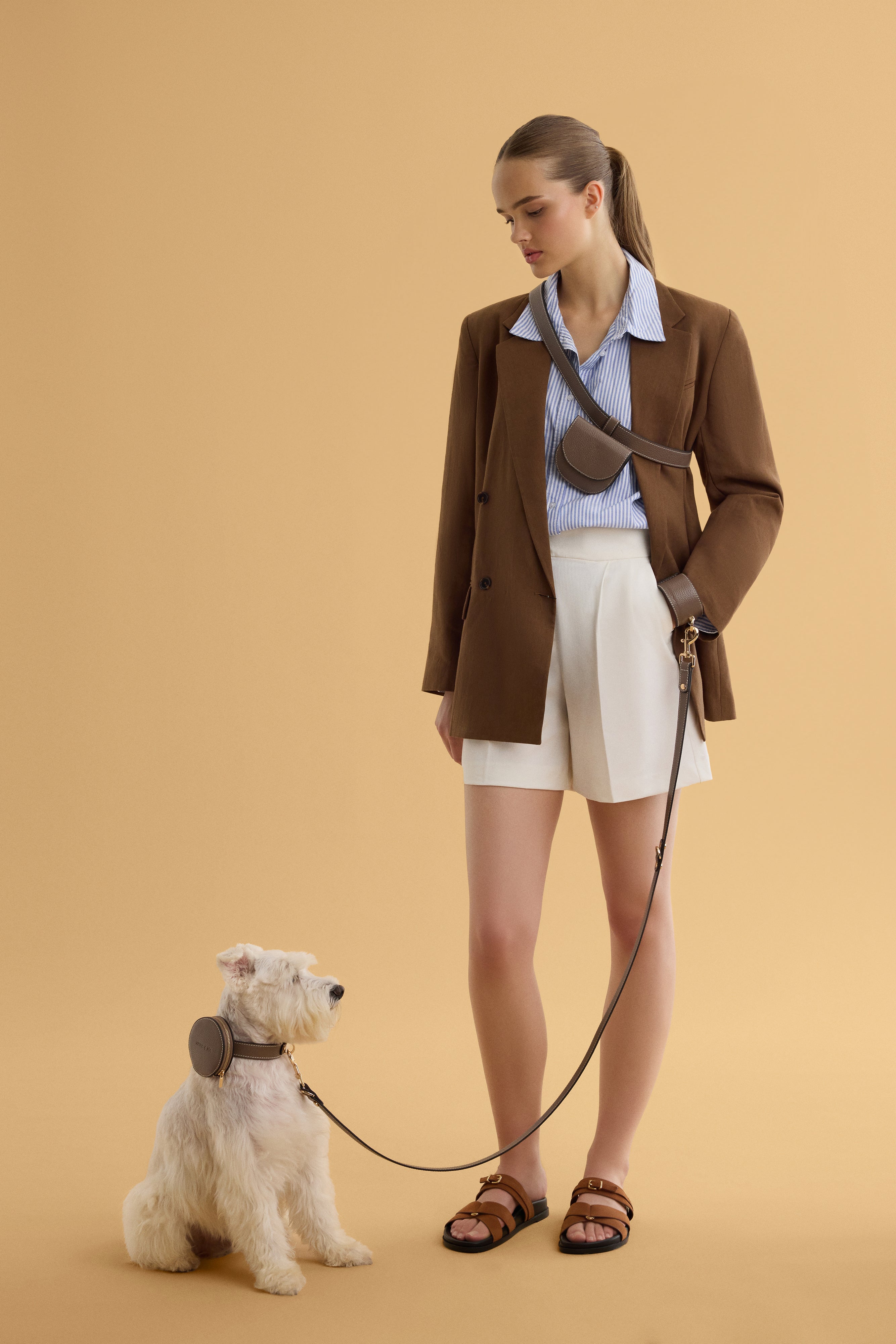 Arvak + Sól wrist and lead set featuring durable straps with metal clasps for secure outdoor dog walking.